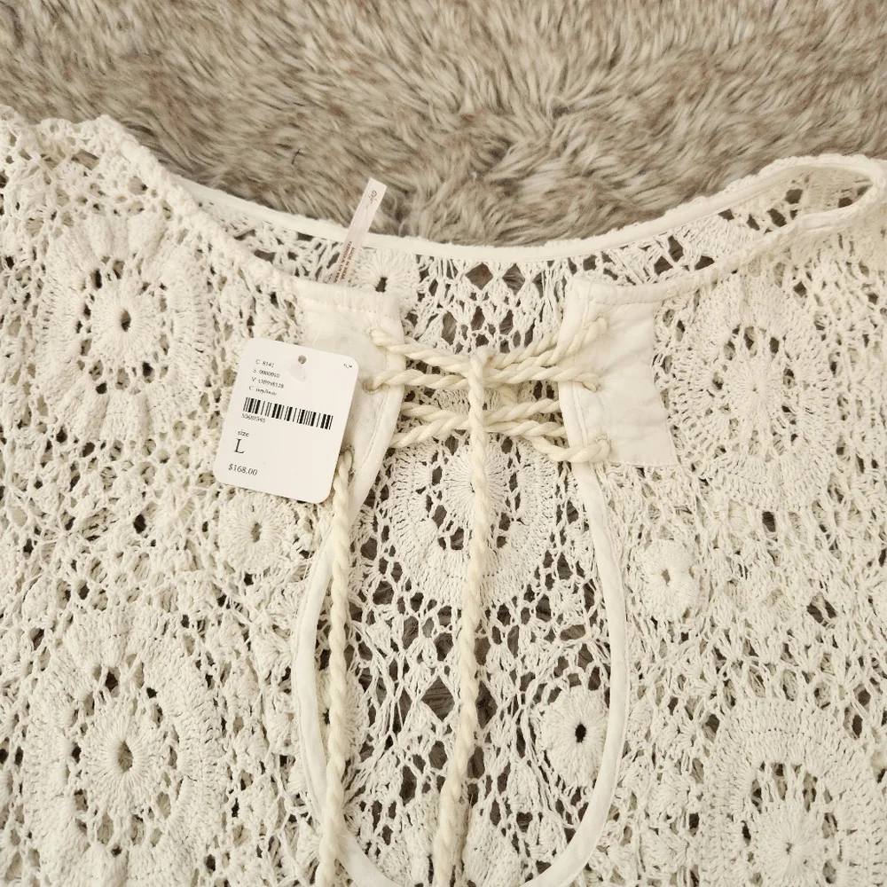 Free‎ People Desert Daze Crochet Bodysuit In Ivory White Womens Size Large